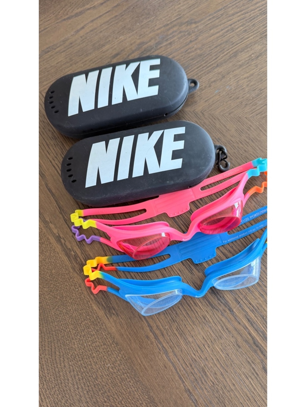 Nike Kids Swim Goggles with Protective Case - Pink and Blue